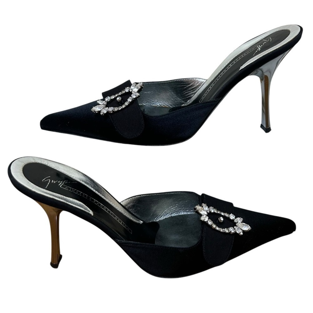 Giuseppe Zanotti, Size 39 (9 US), Black - Vintage Mule Pumps, Silver Rhinestone